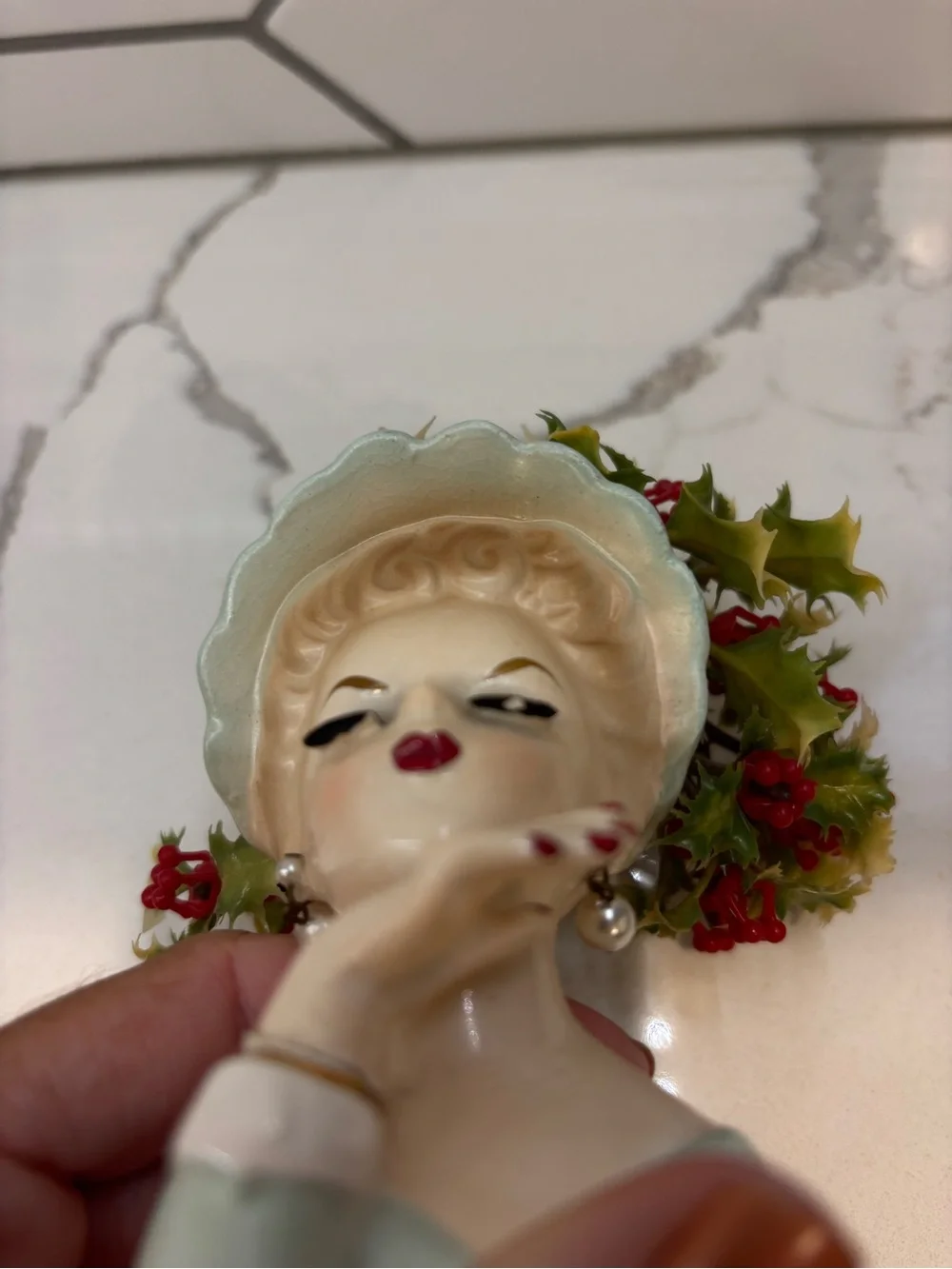 Vintage Inarco 1963 Lady Head Vase with original plastic flowers